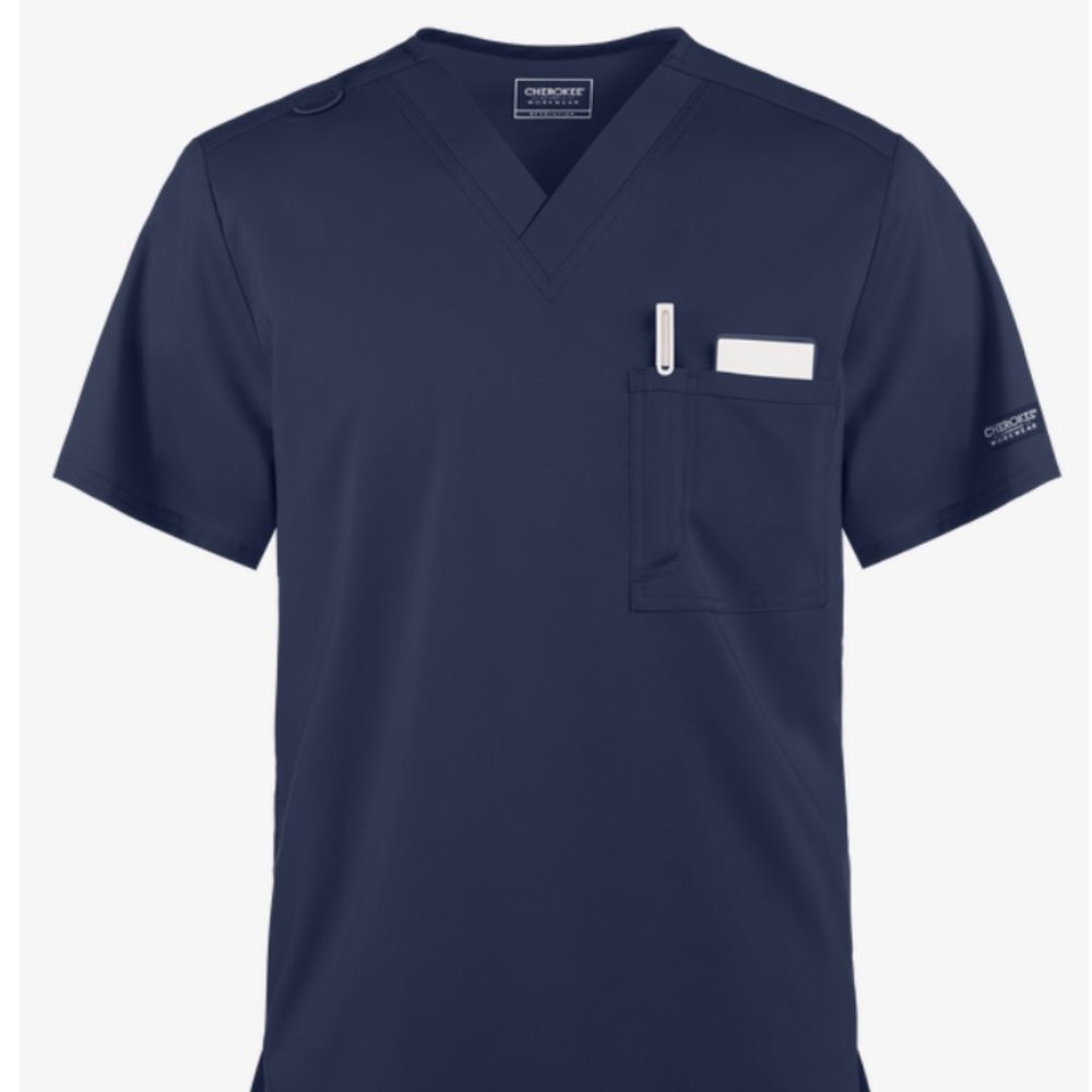 Cherokee Workwear Revolution Unisex 1-Pocket STRETCH V-Neck NAVY M Scrub Top